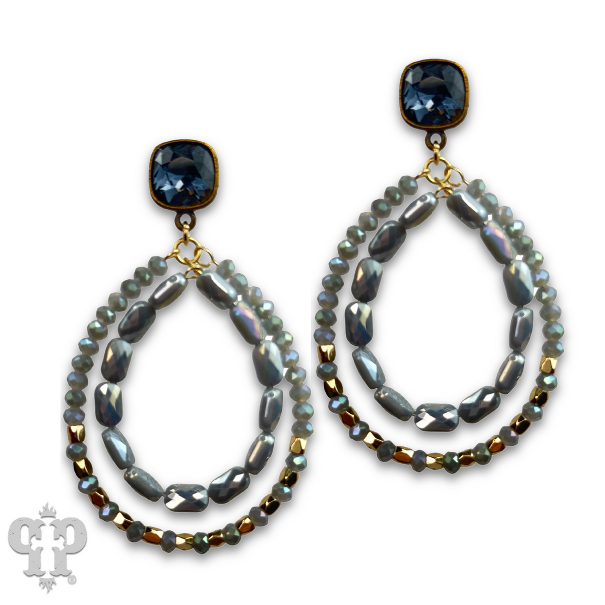 Double faceted bead teardrop earring with crystals from Swarovski®