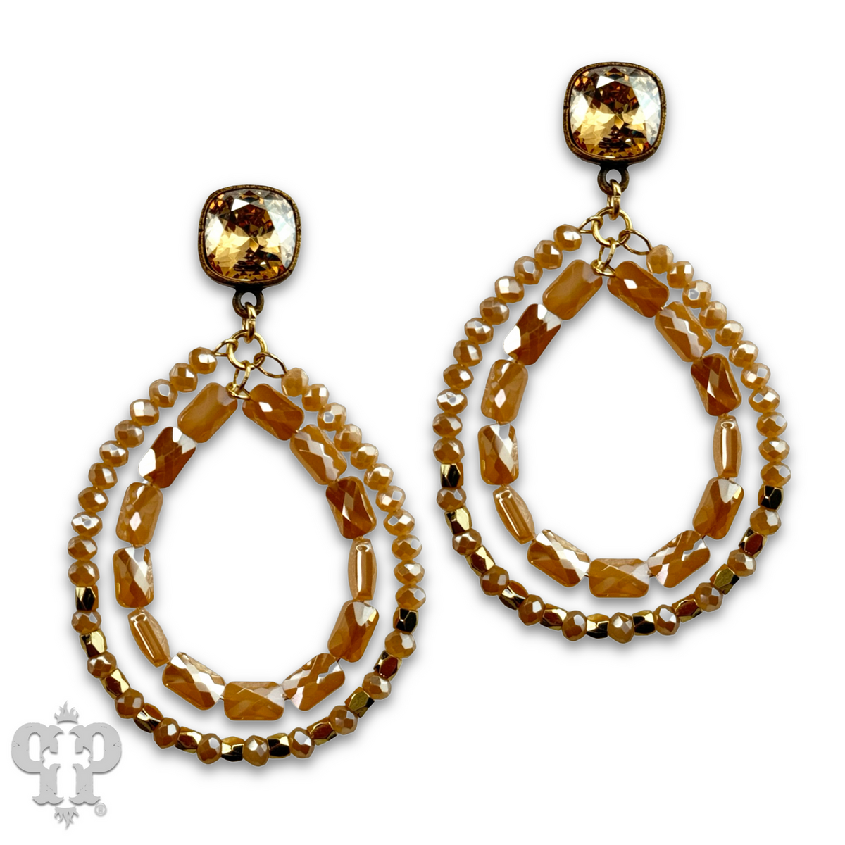 Double faceted bead teardrop earring with crystals from Swarovski®