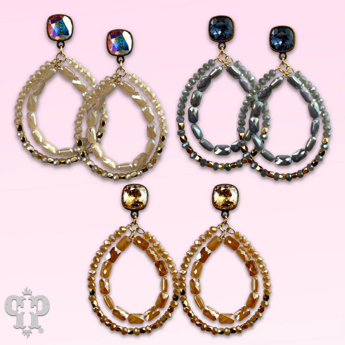 Double faceted bead teardrop earring with crystals from Swarovski®