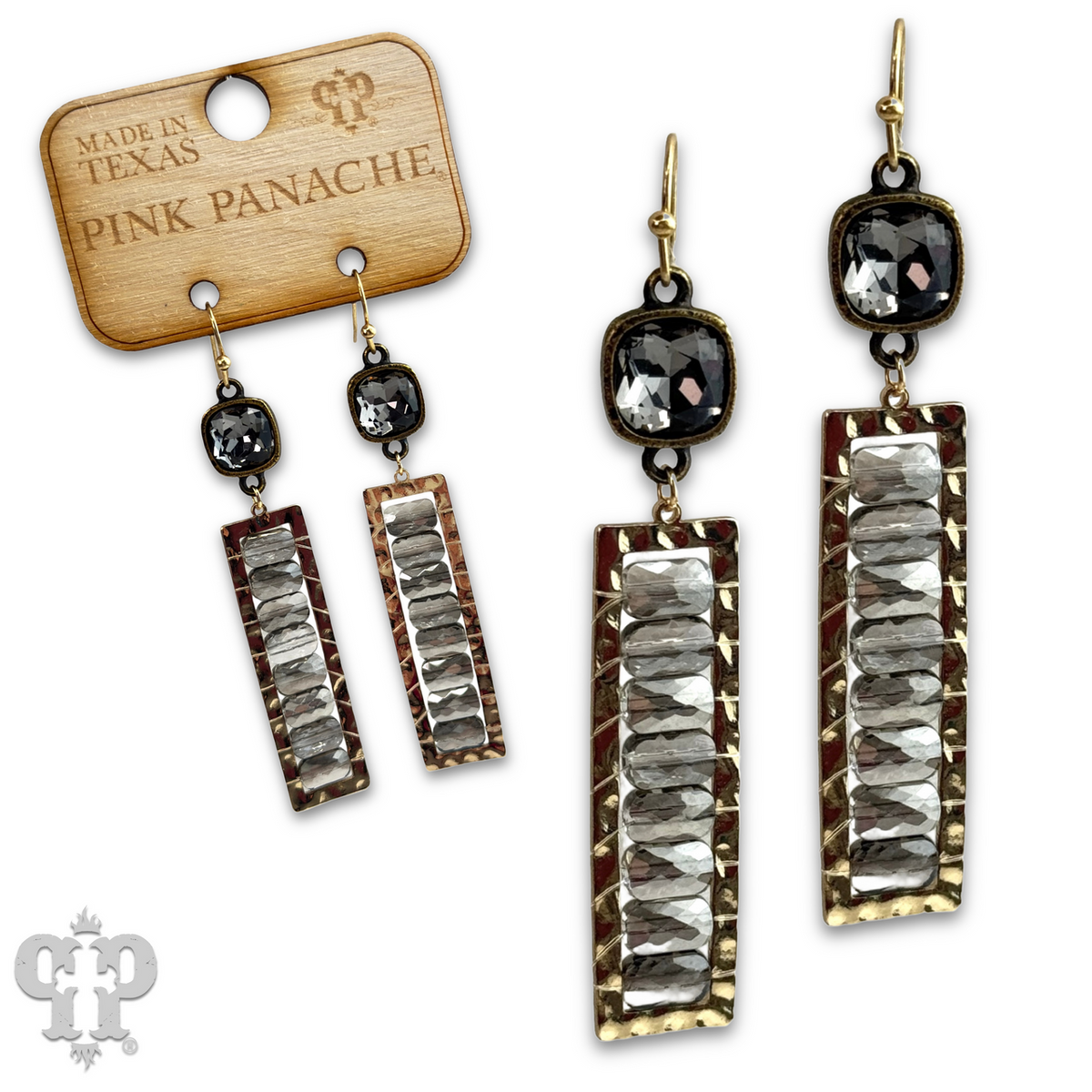 Faceted bead rectangle earring with crystals from Swarovski®