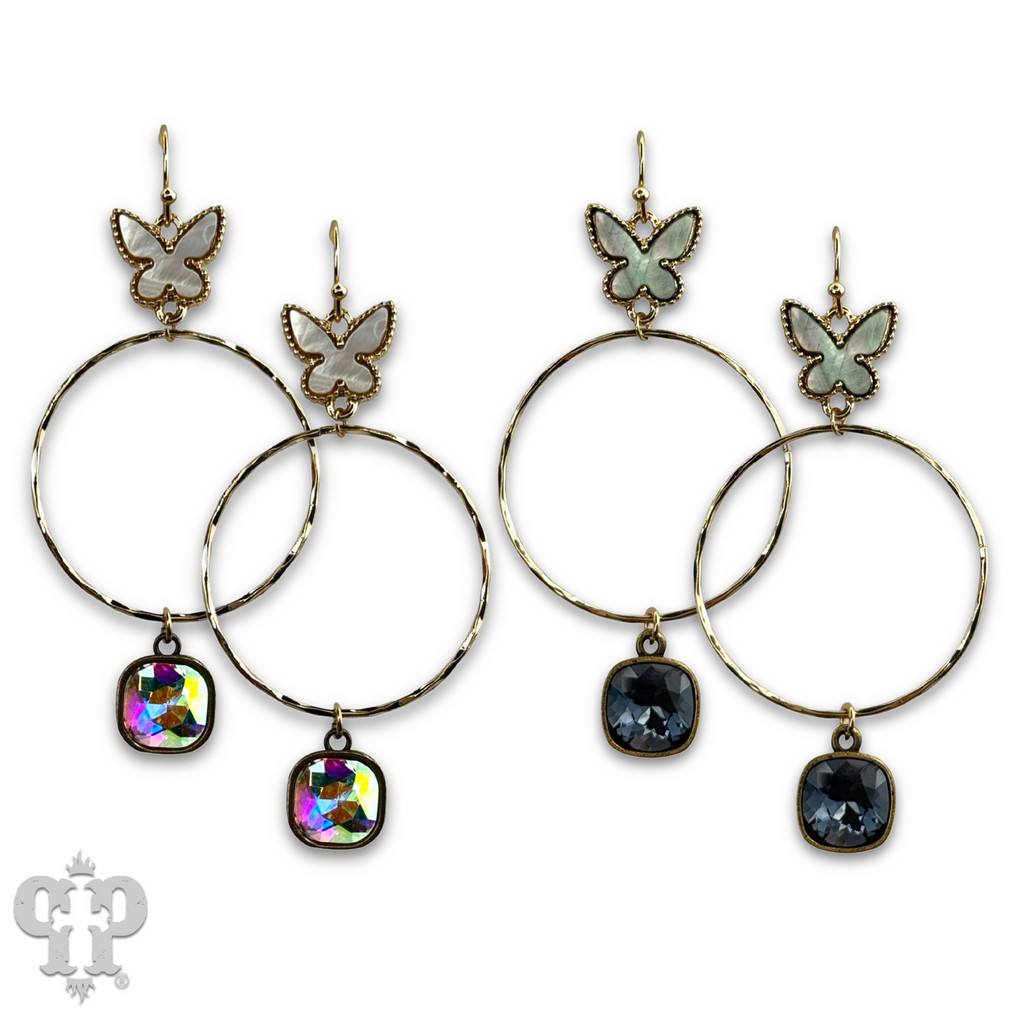 Butterfly charm circle earring with crystals from Swarovski®