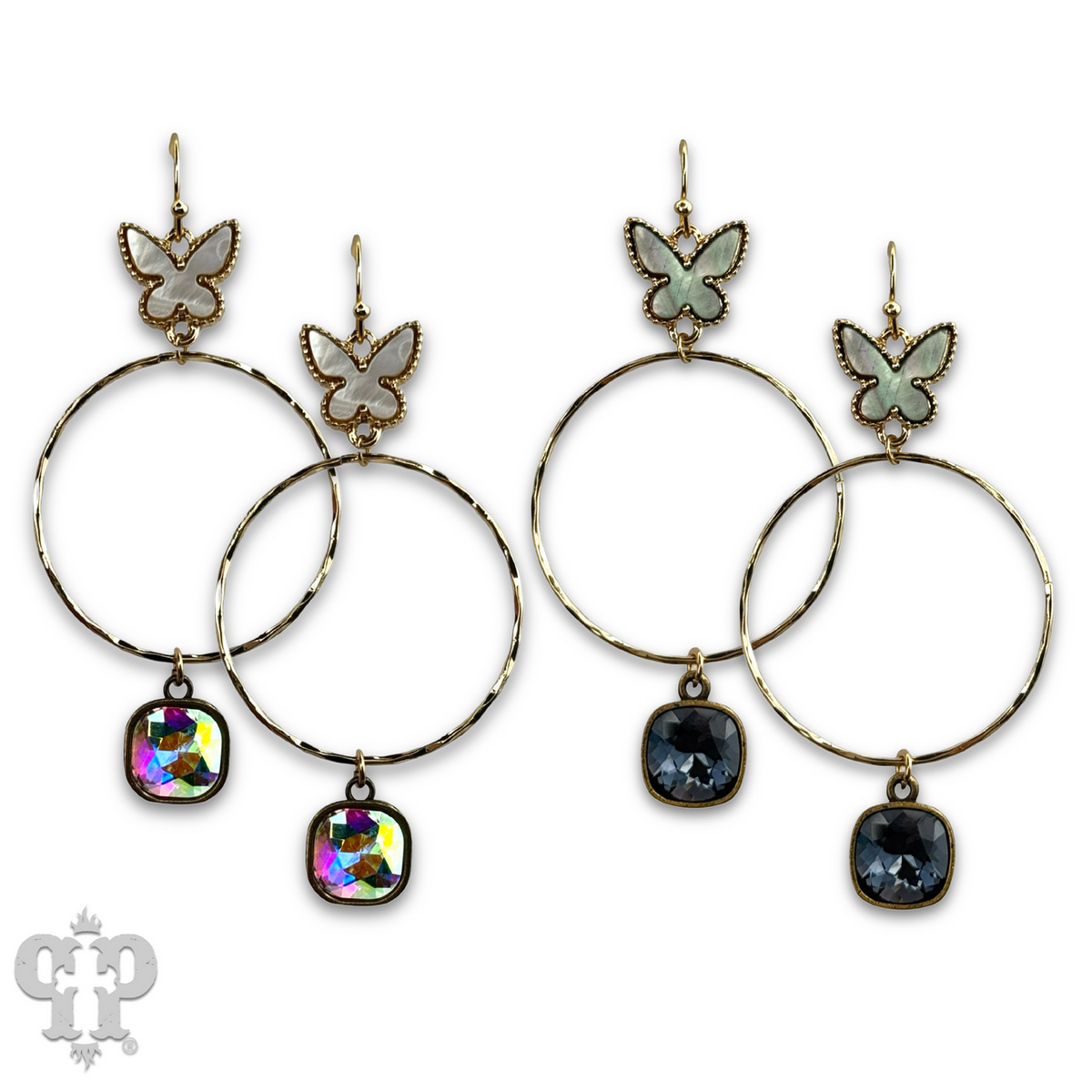 Butterfly charm circle earring with crystals from Swarovski®