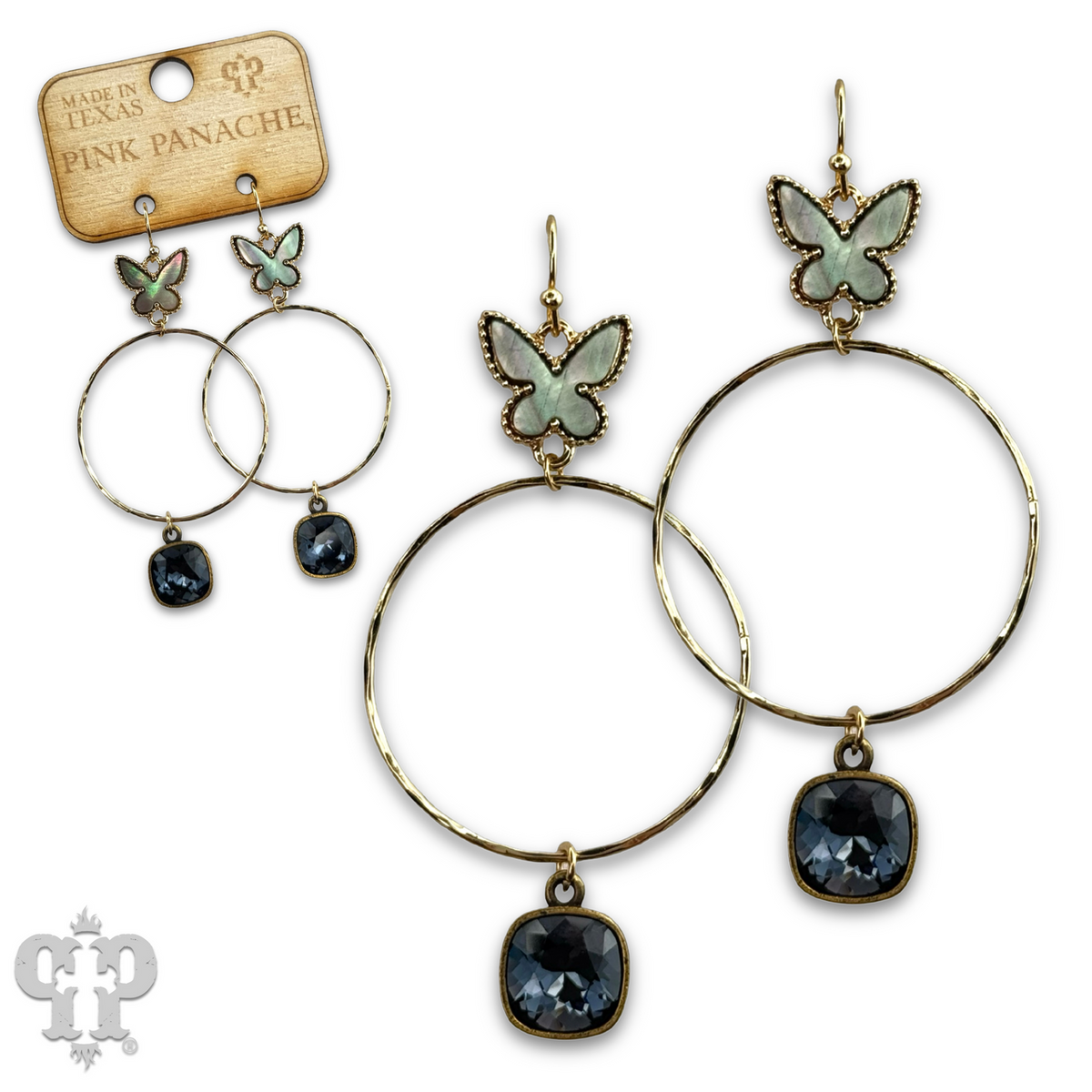 Butterfly charm circle earring with crystals from Swarovski®