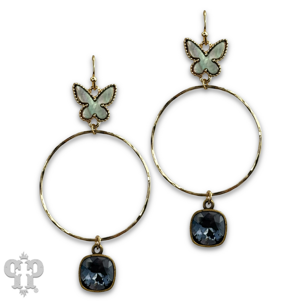Butterfly charm circle earring with crystals from Swarovski®