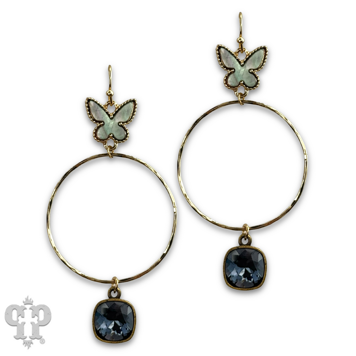 Butterfly charm circle earring with crystals from Swarovski®