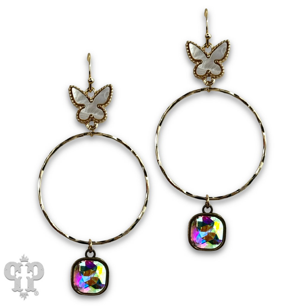 Butterfly charm circle earring with crystals from Swarovski®
