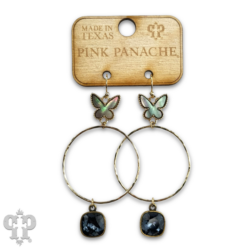 Butterfly charm circle earring with crystals from Swarovski®