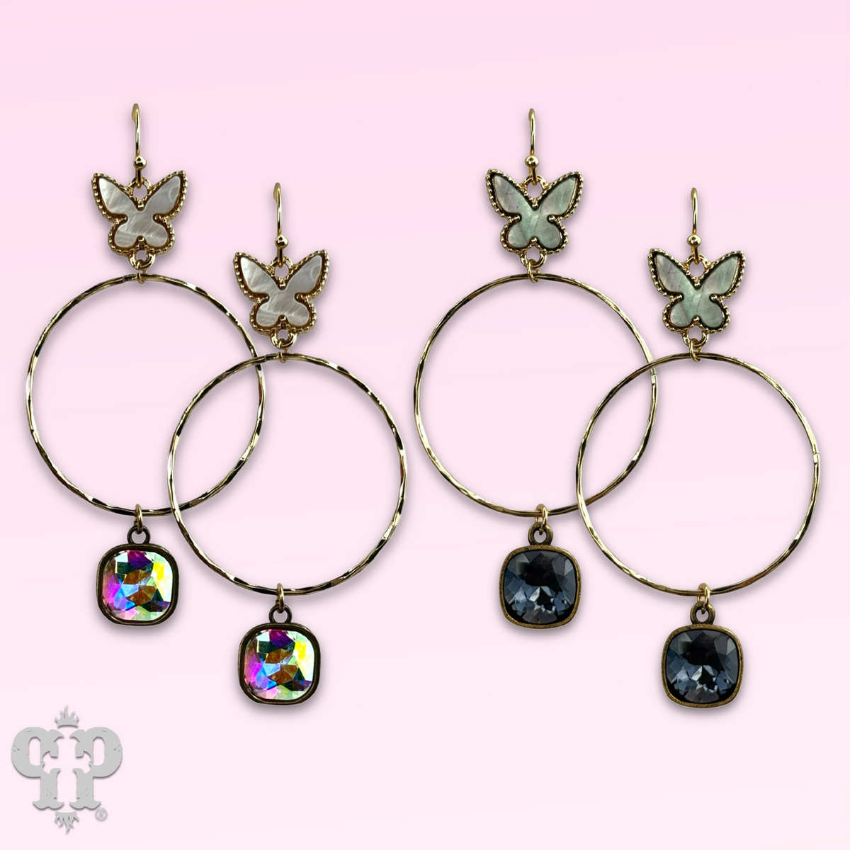 Butterfly charm circle earring with crystals from Swarovski®