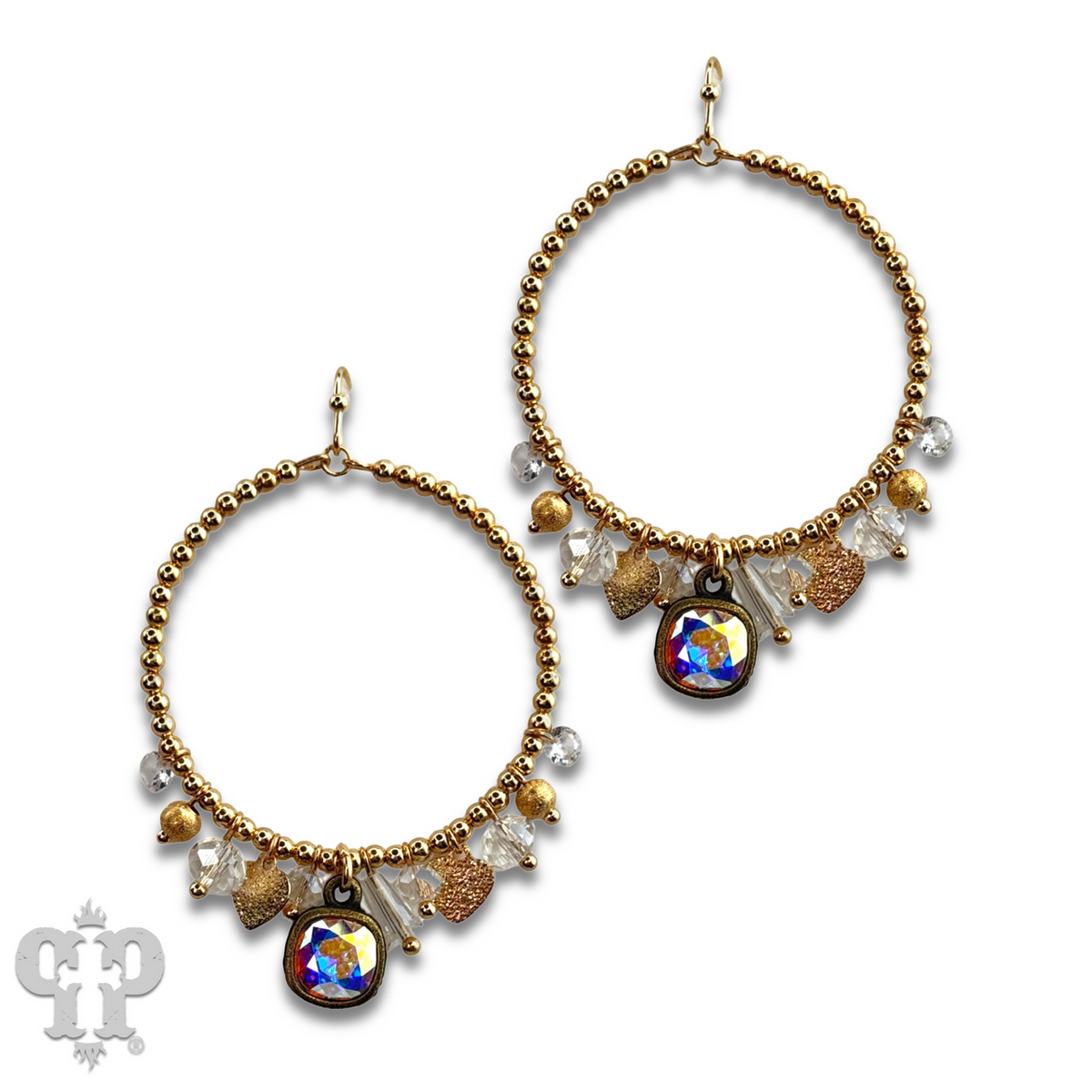 Heart and variety bead charm earring with crystals from Swarovski®