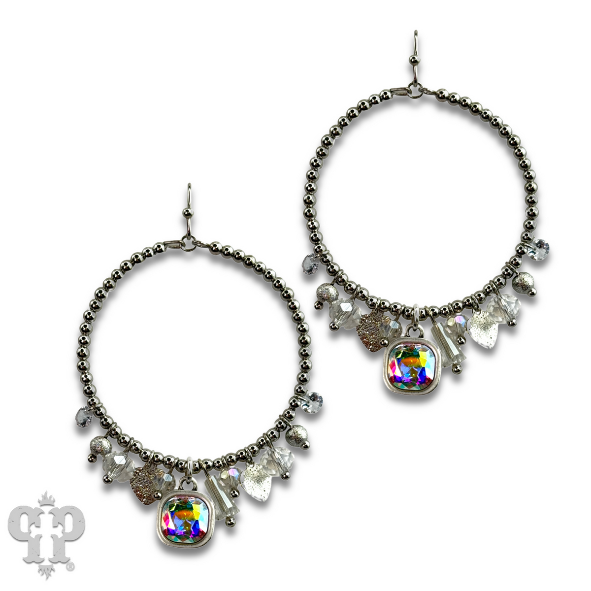 Heart and variety bead charm earring with crystals from Swarovski®