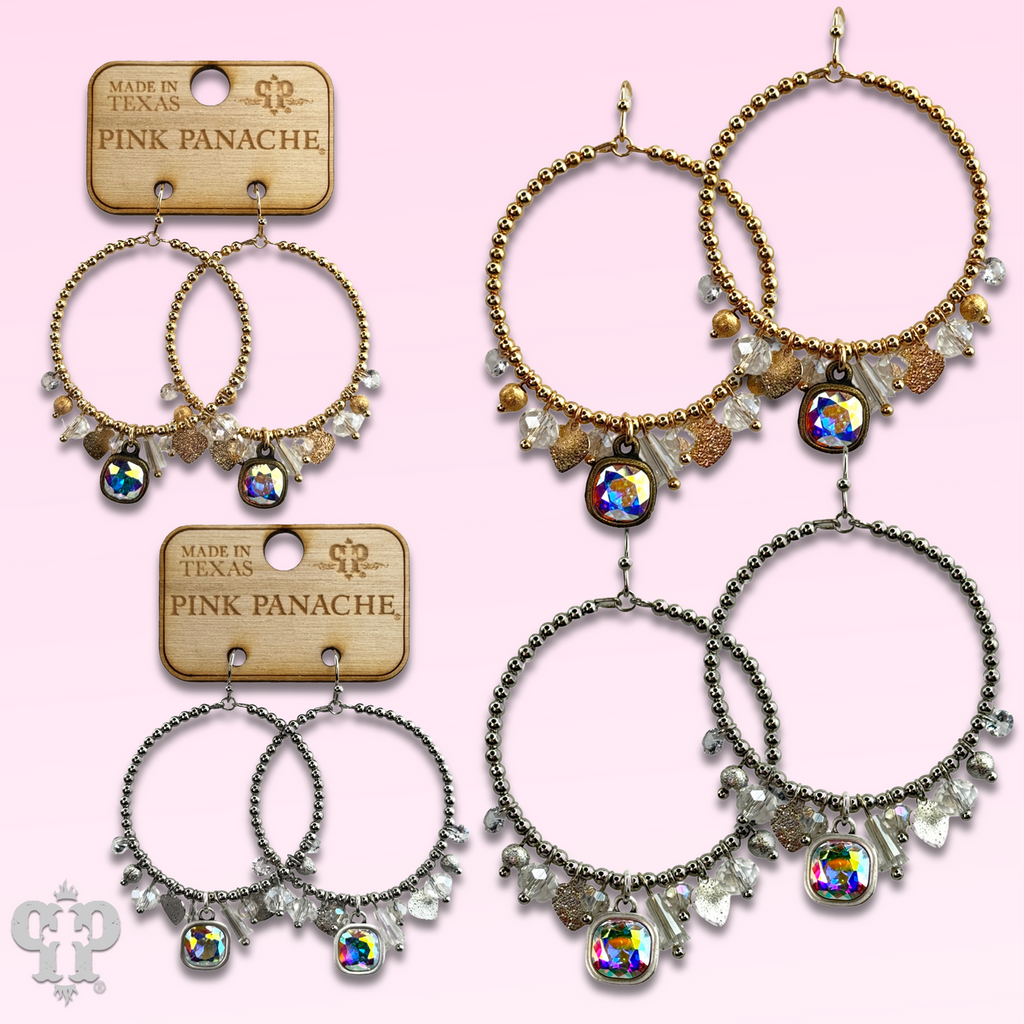 Heart and variety bead charm earring with crystals from Swarovski®