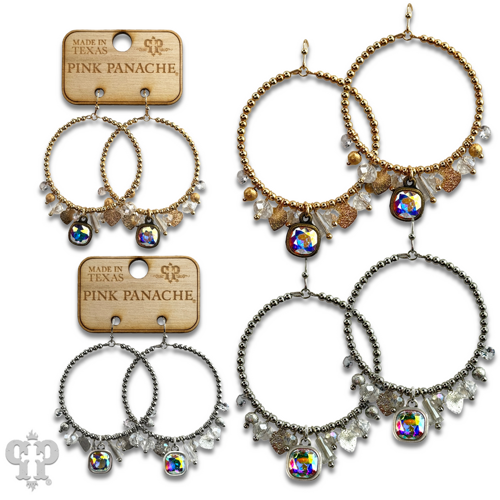 Heart and variety bead charm earring with crystals from Swarovski®
