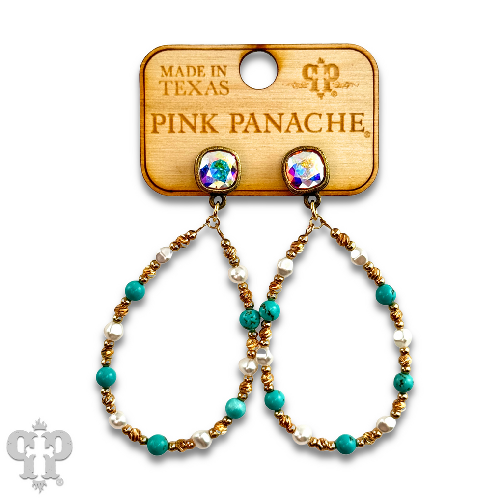 Turquoise and gold teardrop earring with crystals from Swarovski®