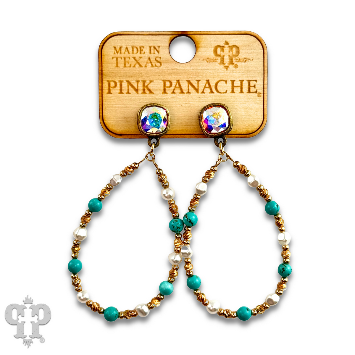 Turquoise and gold teardrop earring with crystals from Swarovski®