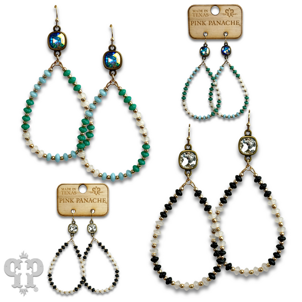 Mixed color saucer bead teardrop earring with crystals from Swarovski®