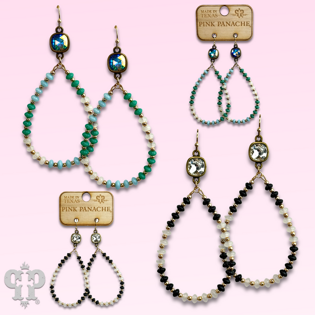 Mixed color saucer bead teardrop earring with crystals from Swarovski®