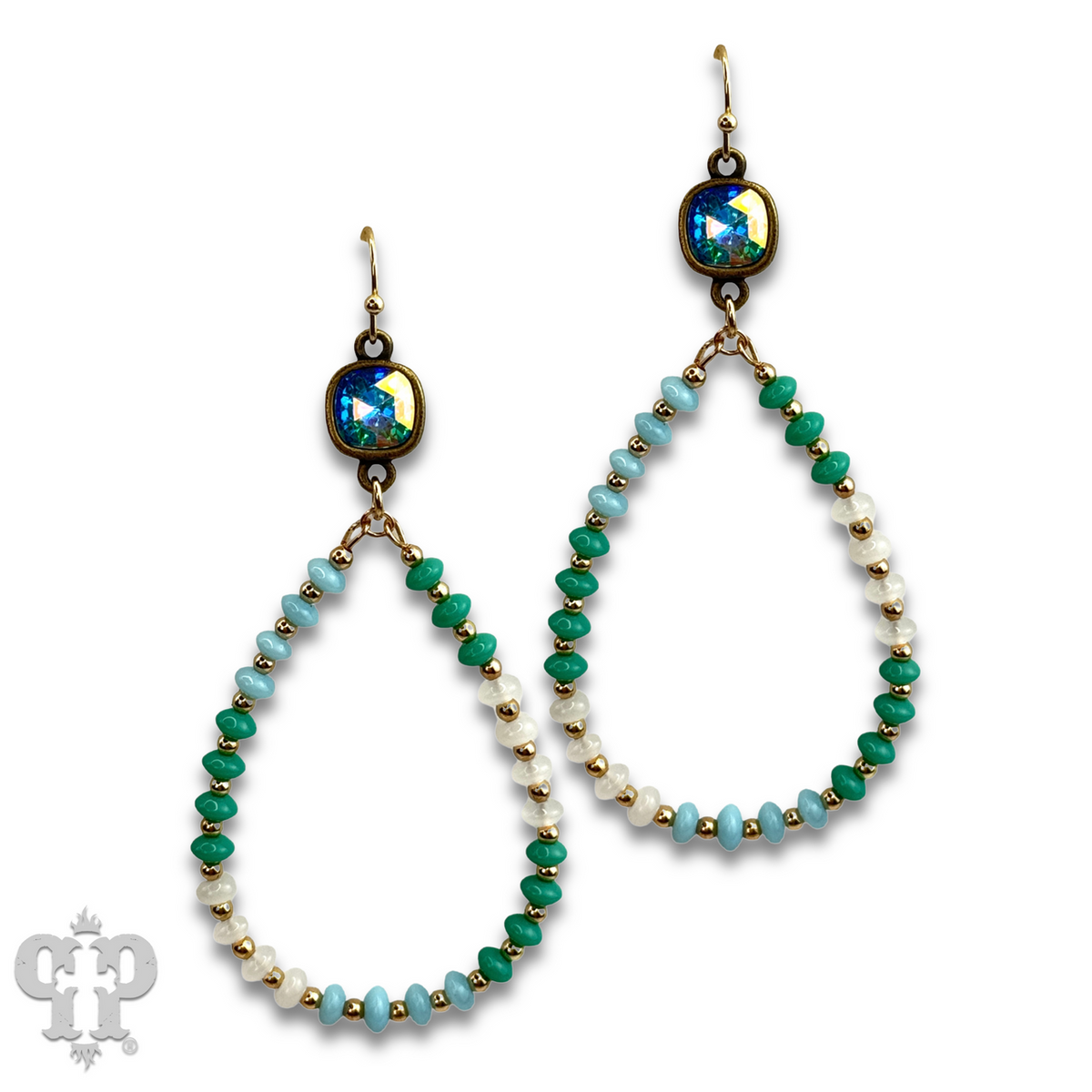 Mixed color saucer bead teardrop earring with crystals from Swarovski®