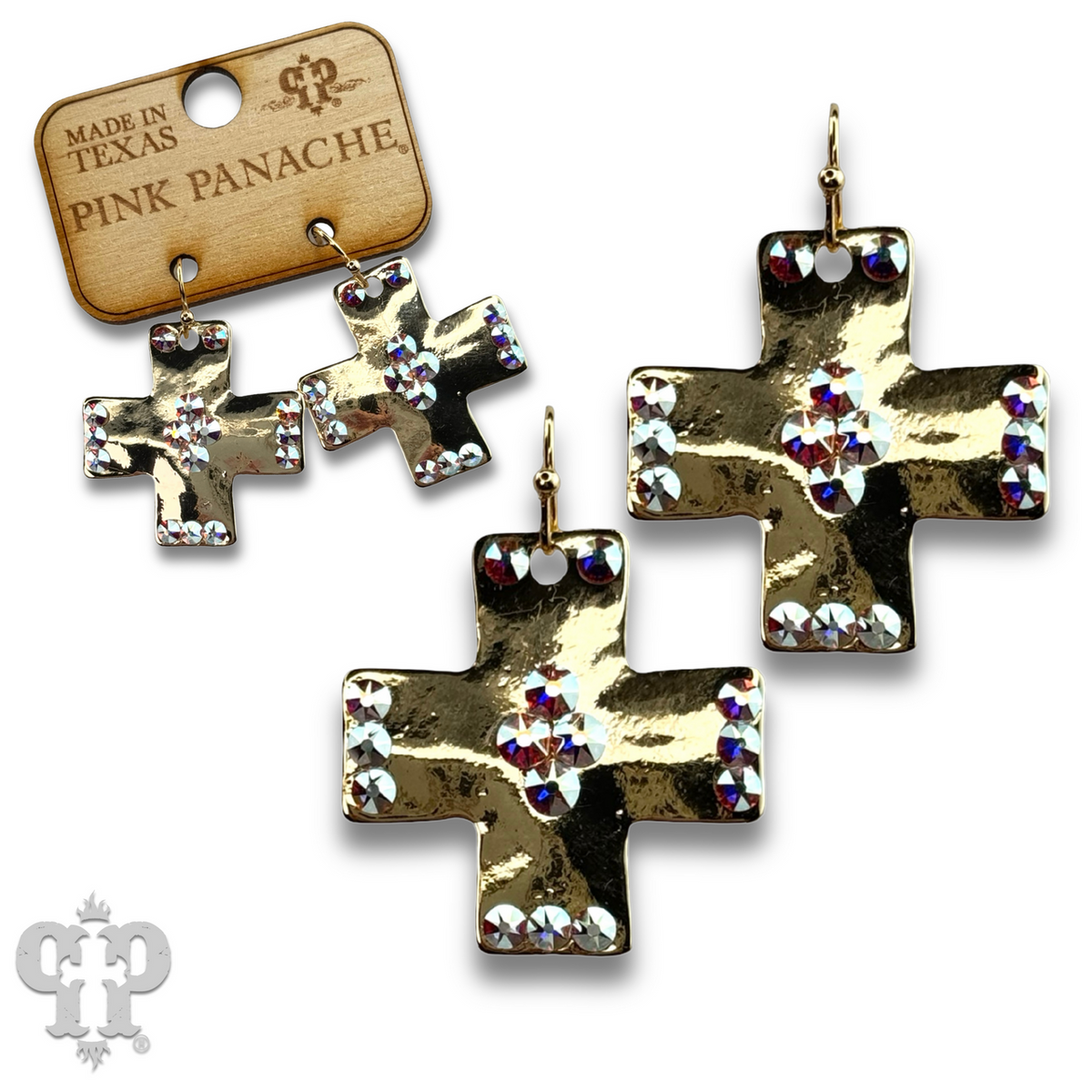 Shiny square cross earring with crystals from Swarovski®
