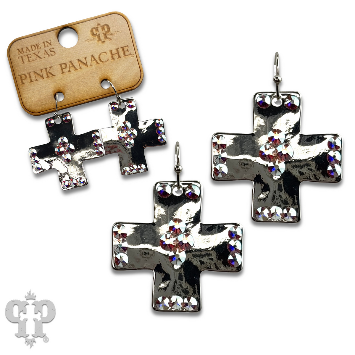 Shiny square cross earring with crystals from Swarovski®