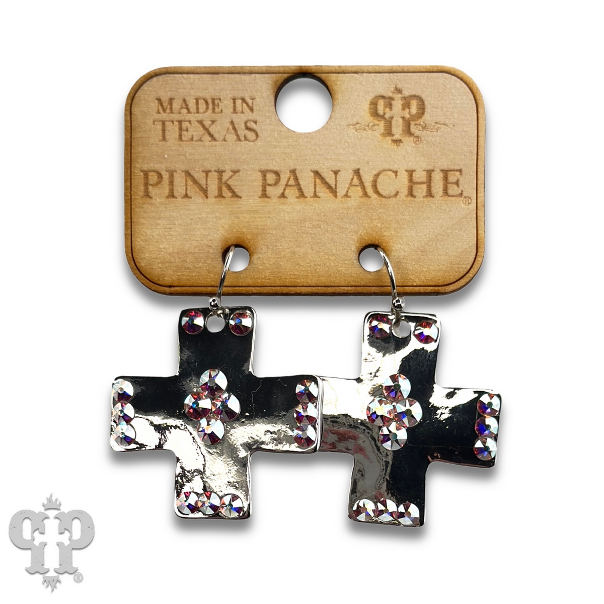 Shiny square cross earring with crystals from Swarovski®
