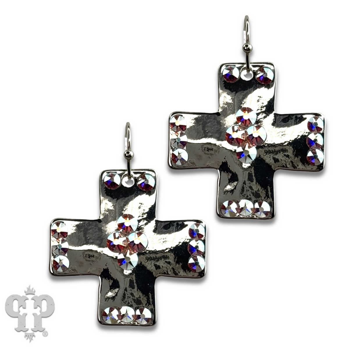 Shiny square cross earring with crystals from Swarovski®