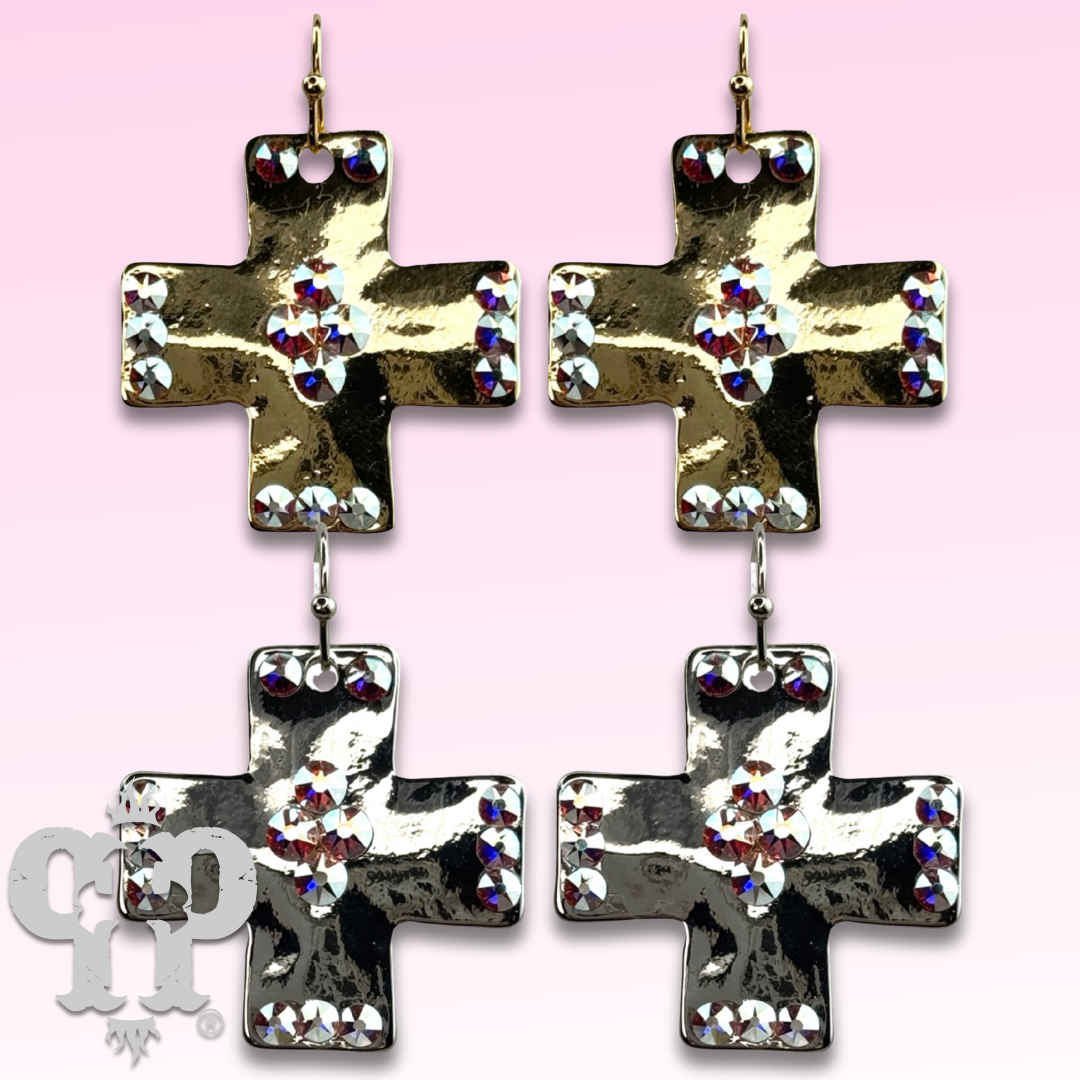 Shiny square cross earring with crystals from Swarovski®