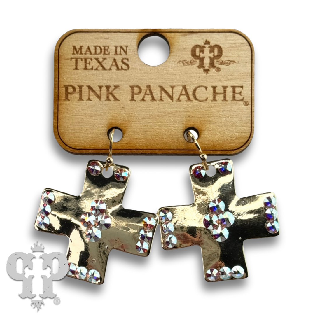 Shiny square cross earring with crystals from Swarovski®