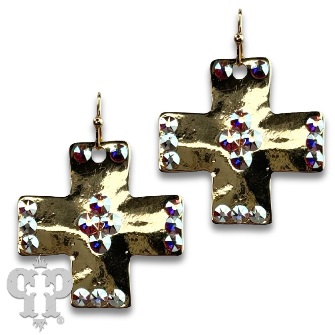 Shiny square cross earring with crystals from Swarovski®