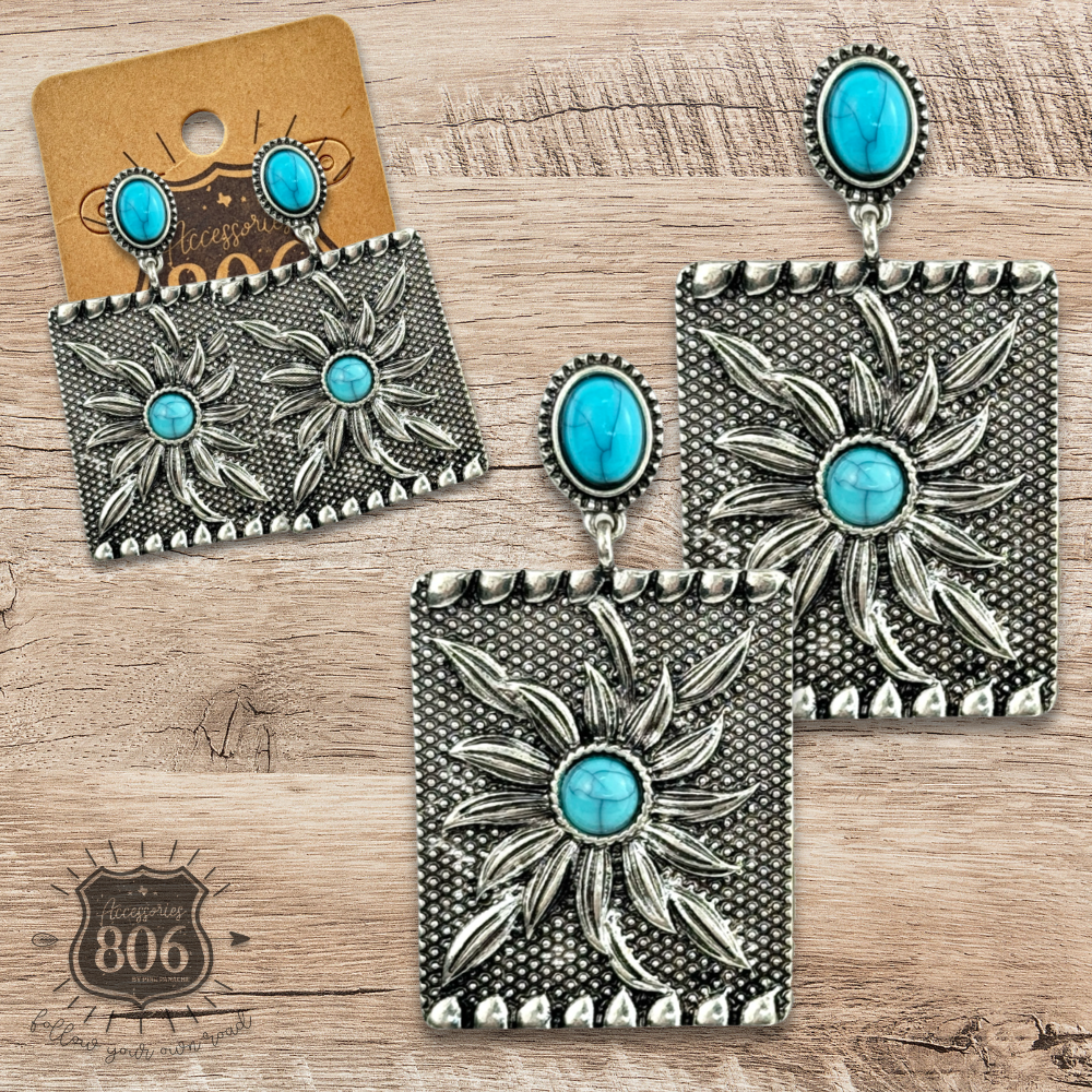 Western sunflower rectangle earring