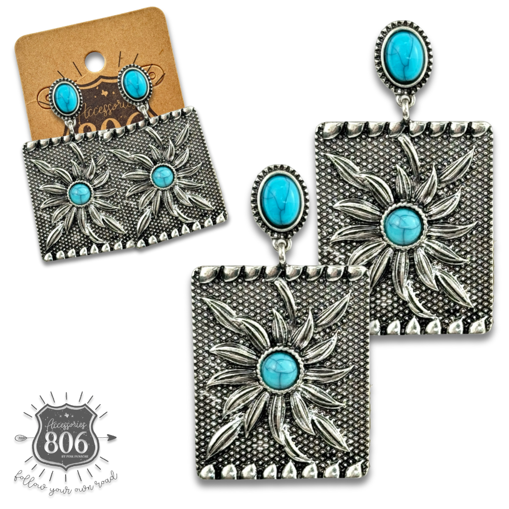 Western sunflower rectangle earring
