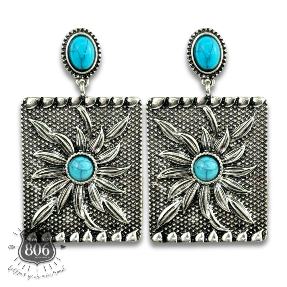 Western sunflower rectangle earring