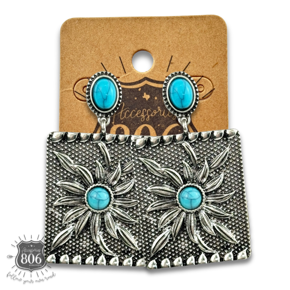 Western sunflower rectangle earring