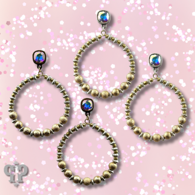 Foil texture bead circle earring with crystals from Swarovski®