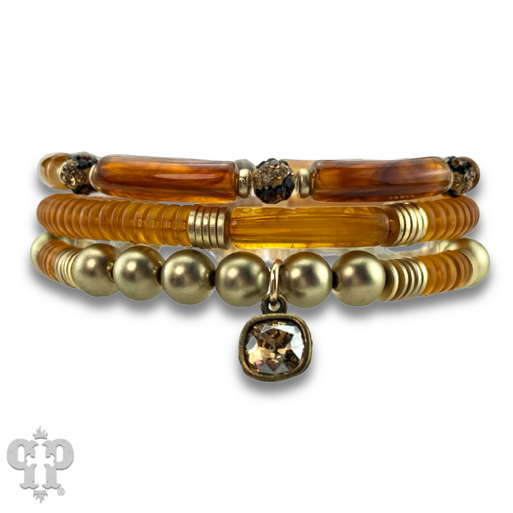 Golden brown bead bracelet set with crystals from Swarovski®- LC