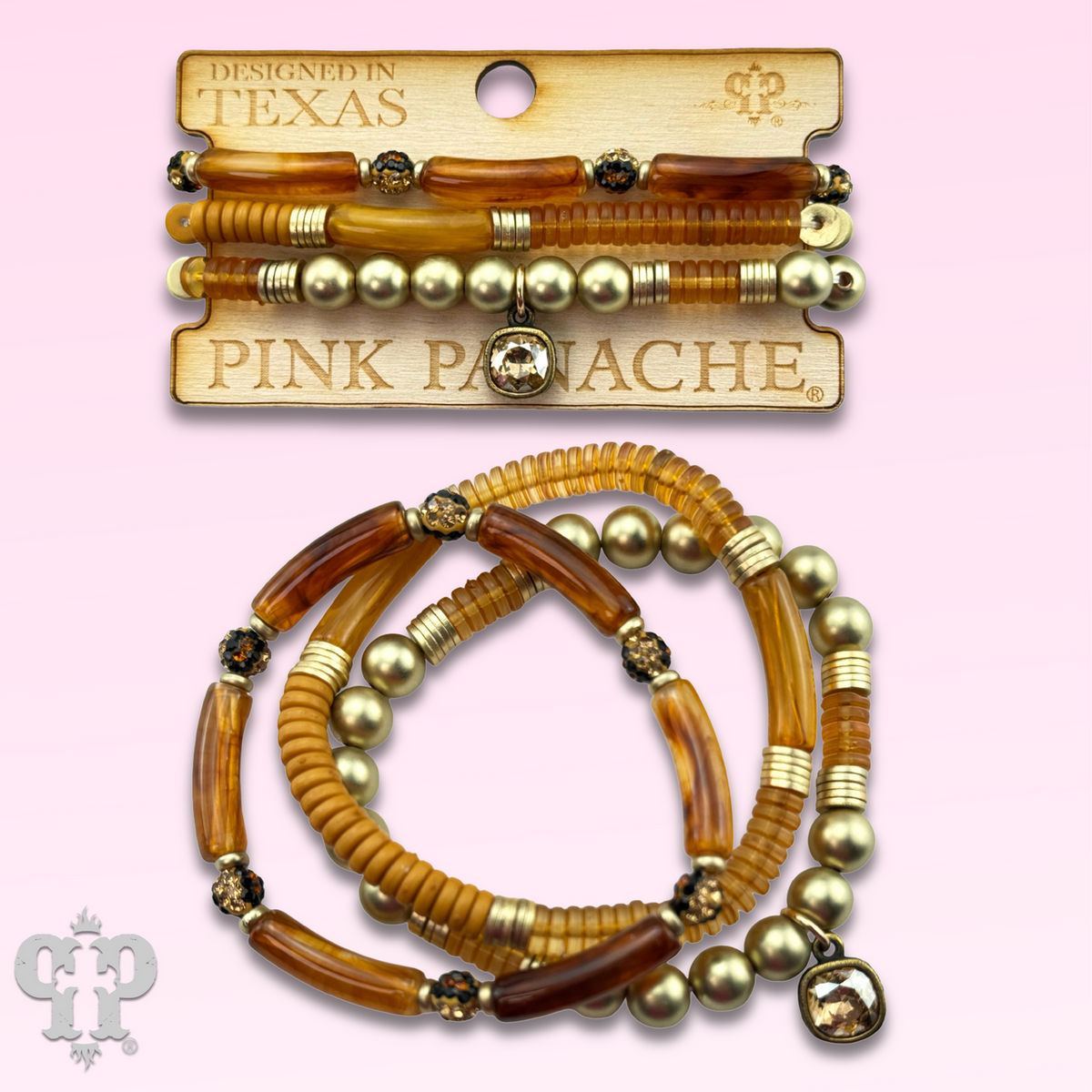 Golden brown bead bracelet set with crystals from Swarovski®- LC