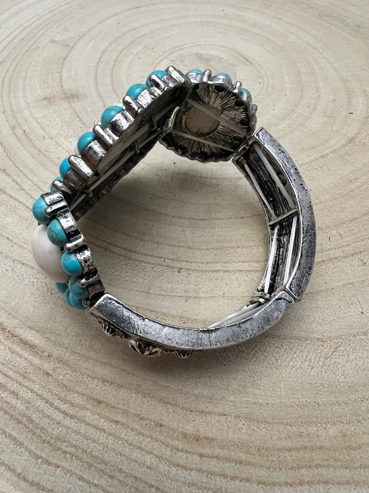 Western Turquoise & White Buffalo Stretch Cuff Bracelet — Bold Southwestern Statement
