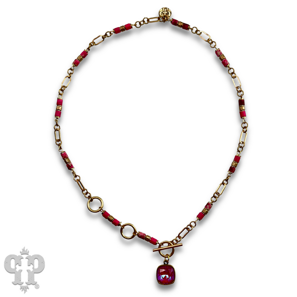 Cylinder stone bead necklace with crystals from Swarovski® - LC