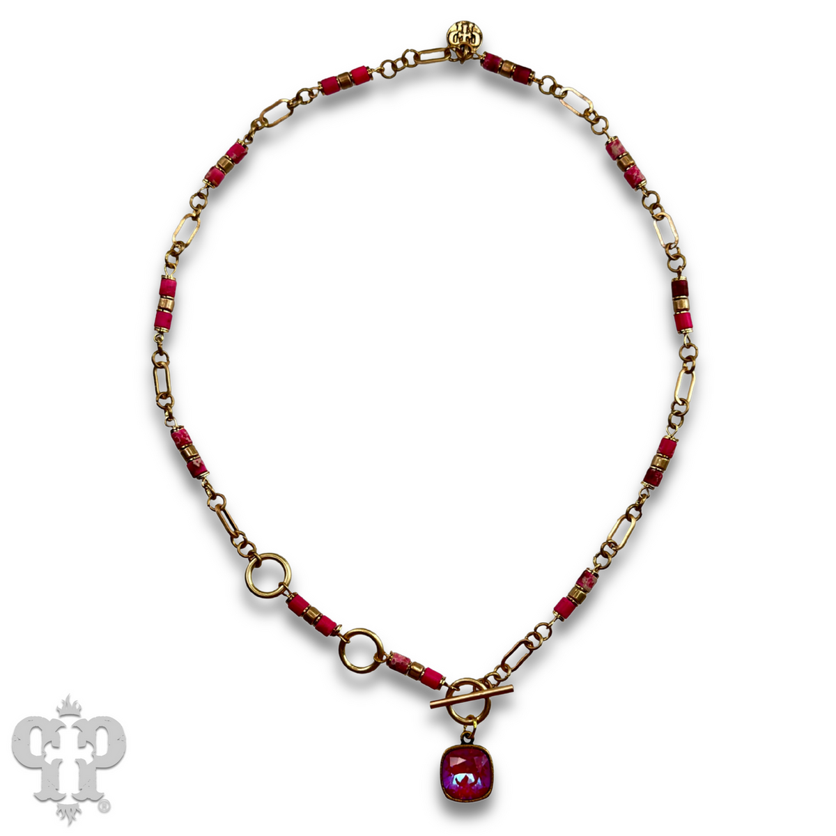 Cylinder stone bead necklace with crystals from Swarovski® - LC