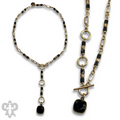 Cylinder stone bead necklace with crystals from Swarovski® - LC