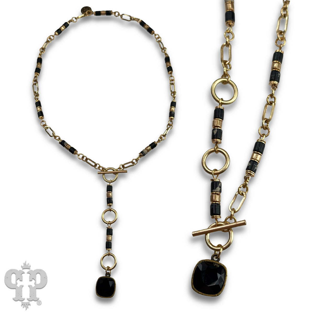 Cylinder stone bead necklace with crystals from Swarovski® - LC