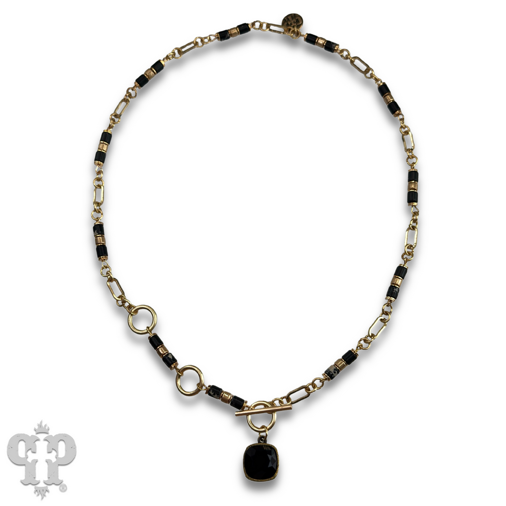 Cylinder stone bead necklace with crystals from Swarovski® - LC