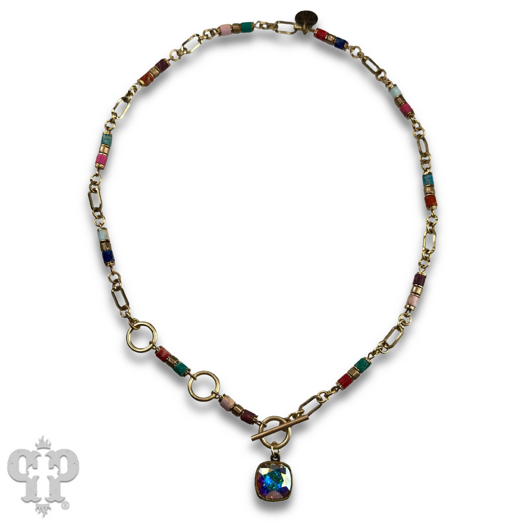 Cylinder stone bead necklace with crystals from Swarovski® - LC
