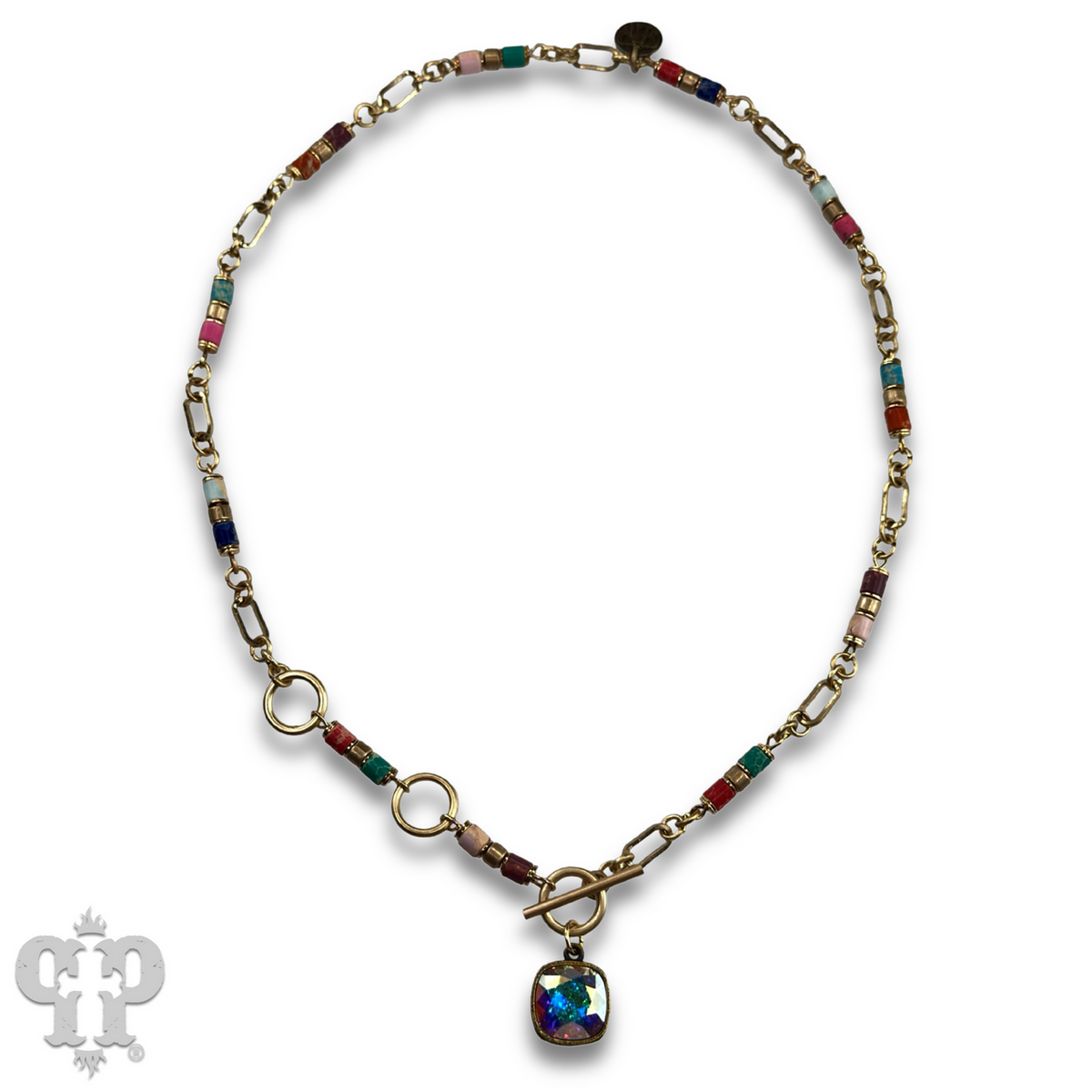 Cylinder stone bead necklace with crystals from Swarovski® - LC