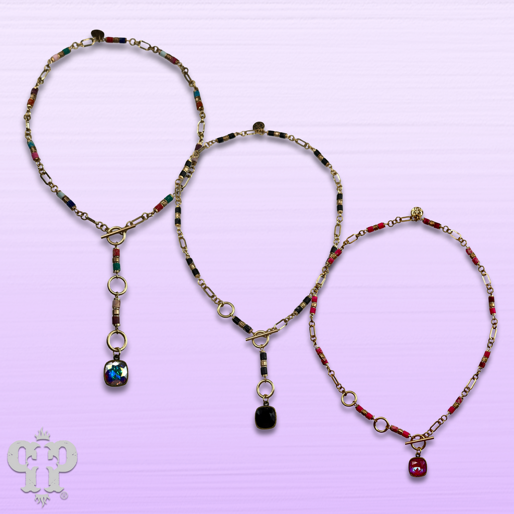 Cylinder stone bead necklace with crystals from Swarovski® - LC