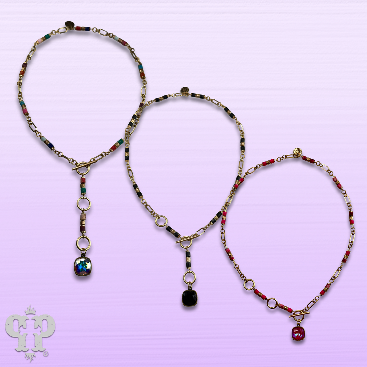 Cylinder stone bead necklace with crystals from Swarovski® - LC
