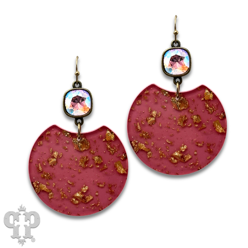Acrylic disc earring with gold flecks and crystals from Swarovski®- last call