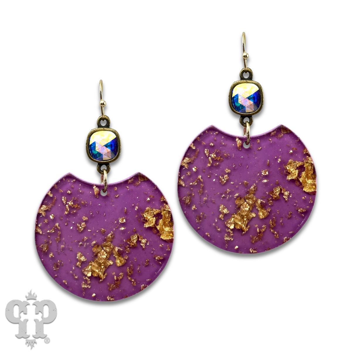 Acrylic disc earring with gold flecks and crystals from Swarovski®- last call