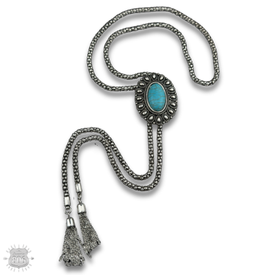 Western silver bolo necklace with oval stone slide