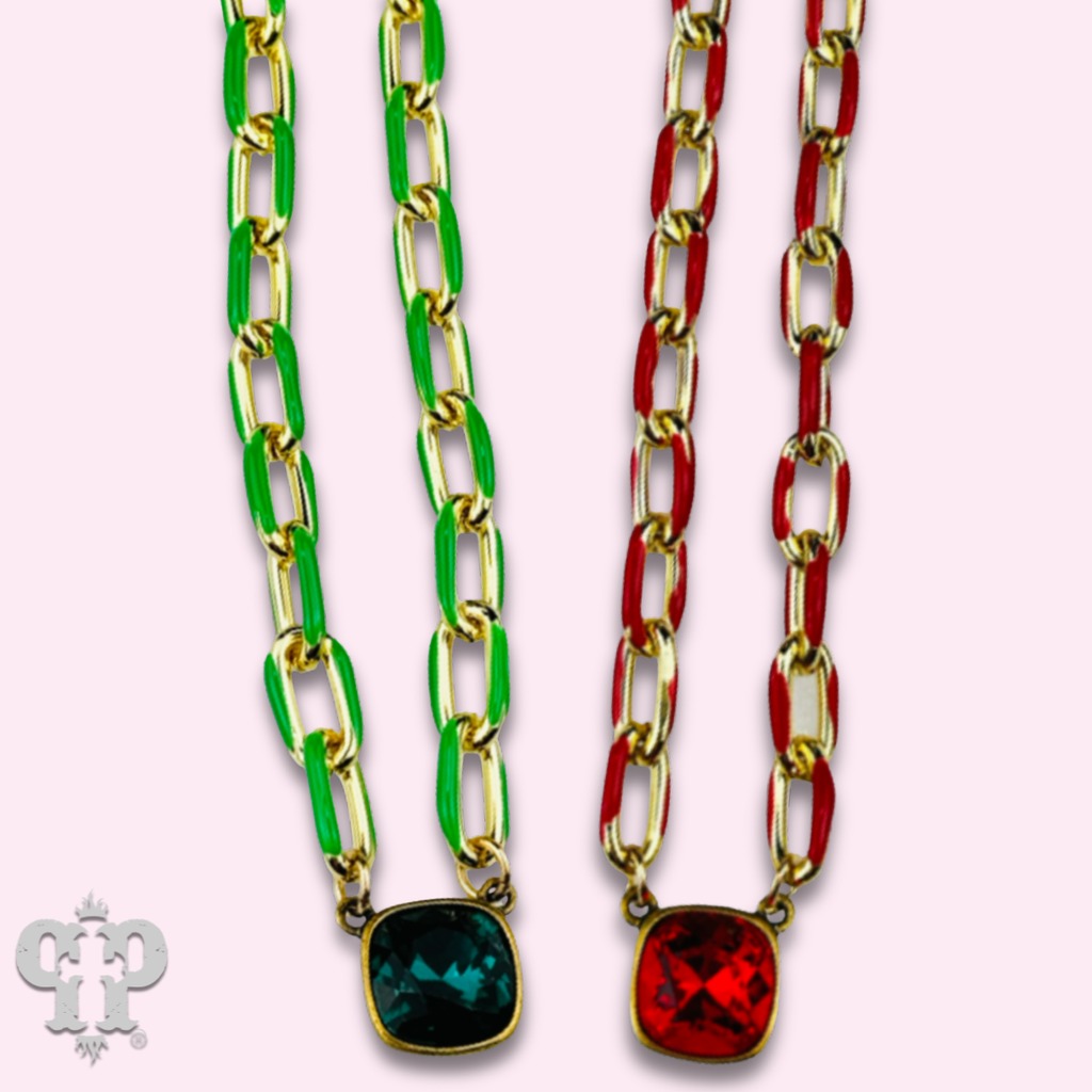 Enamel chain link pendant necklace with crystals from Swarovski®- LC