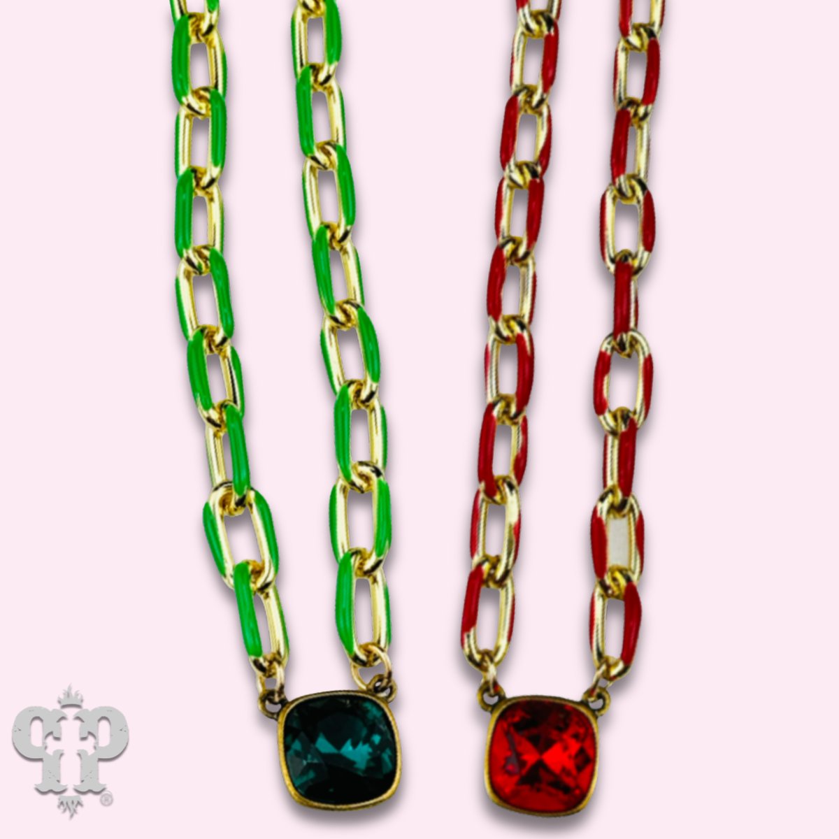 Enamel chain link pendant necklace with crystals from Swarovski®- LC